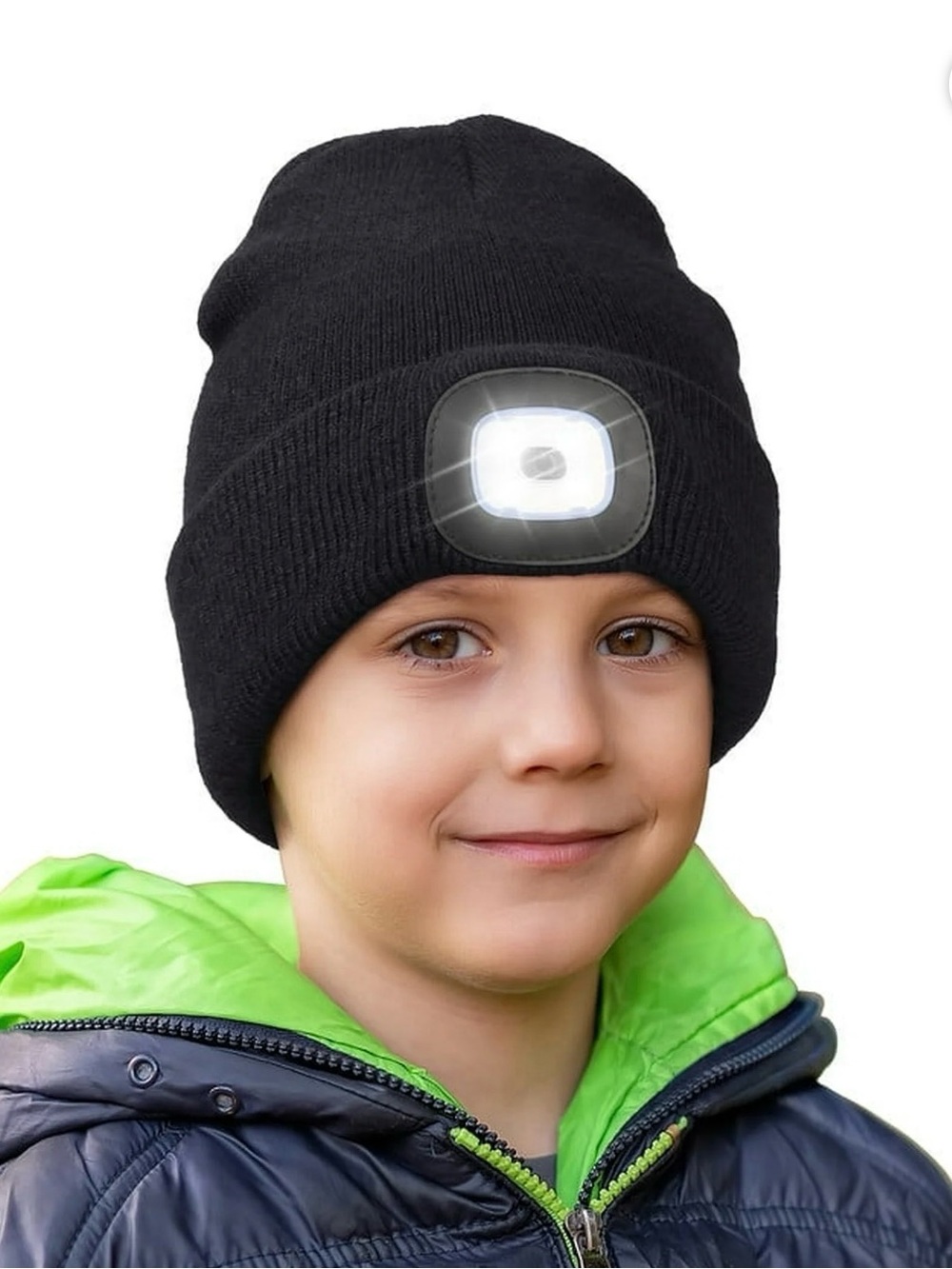 Kids Pink & Black Knit Beanie with Built-In LED Light, NWT.